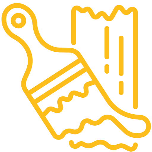 Paintbrush and wood icon in yellow outline.