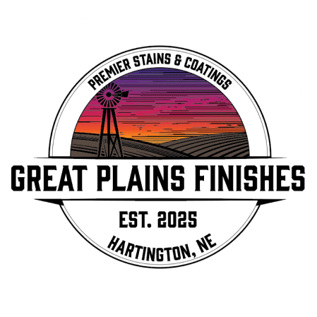 Great Plains Finishes logo with sunset backdrop.