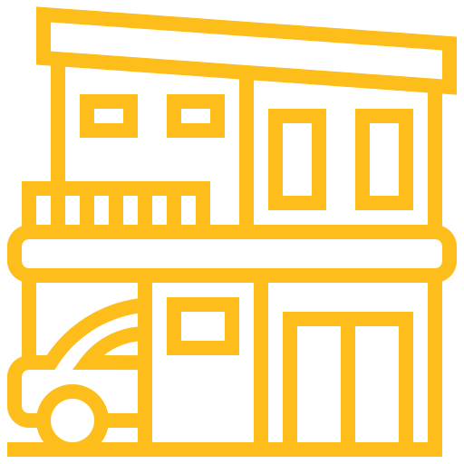 Outline of a modern two-story house.